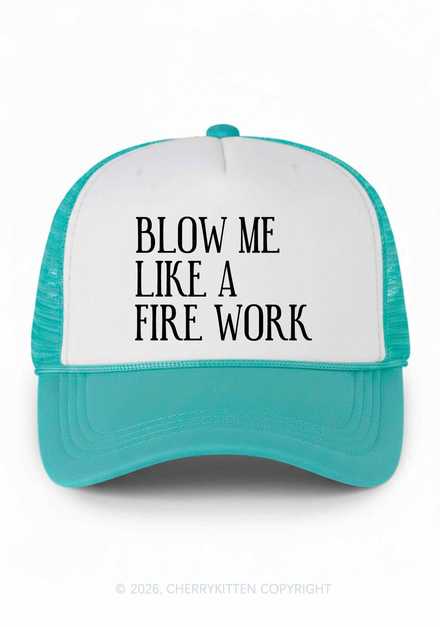 Blow Me Like Fire Work Y2K Colorblock Trucker Hat Cherrykitten
