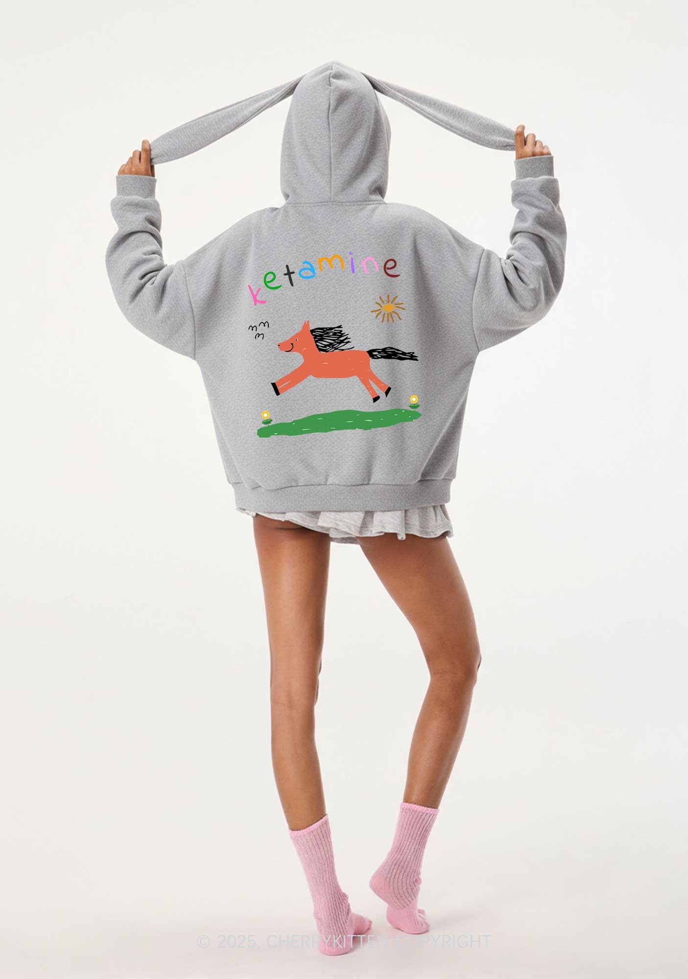 Orange Pony Y2K Bunny Ear Zip Hoodie Cherrykitten