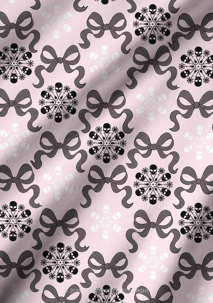 Christmas Bow Skull Snowflakes Y2K Print Long Sleeve Pajama Set Cherrykitten