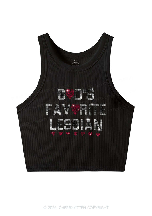 Rhinestone Gods Favorite Lesbian Pride Y2K Crop Tank Top Cherrykitten