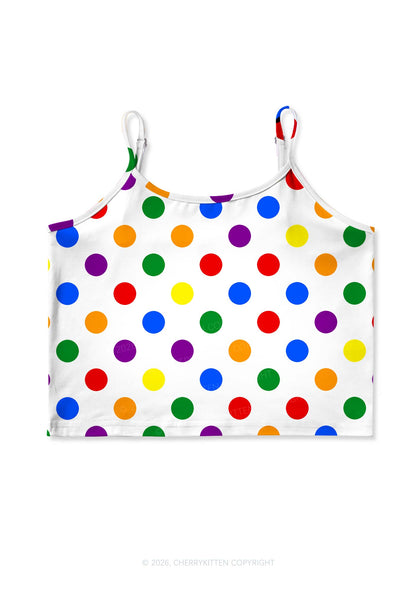 Rainbow Dots On White Pride Y2K Print Cami Crop Top Cherrykitten