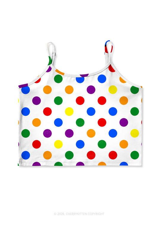 Rainbow Dots On White Pride Y2K Print Cami Crop Top Cherrykitten