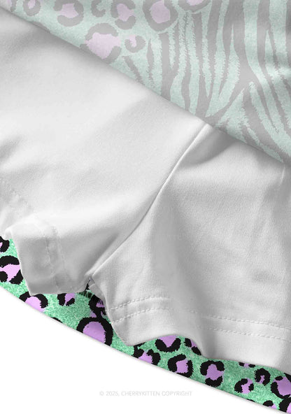 Mint Leopard Y2K Print Mini Skirt Cherrykitten
