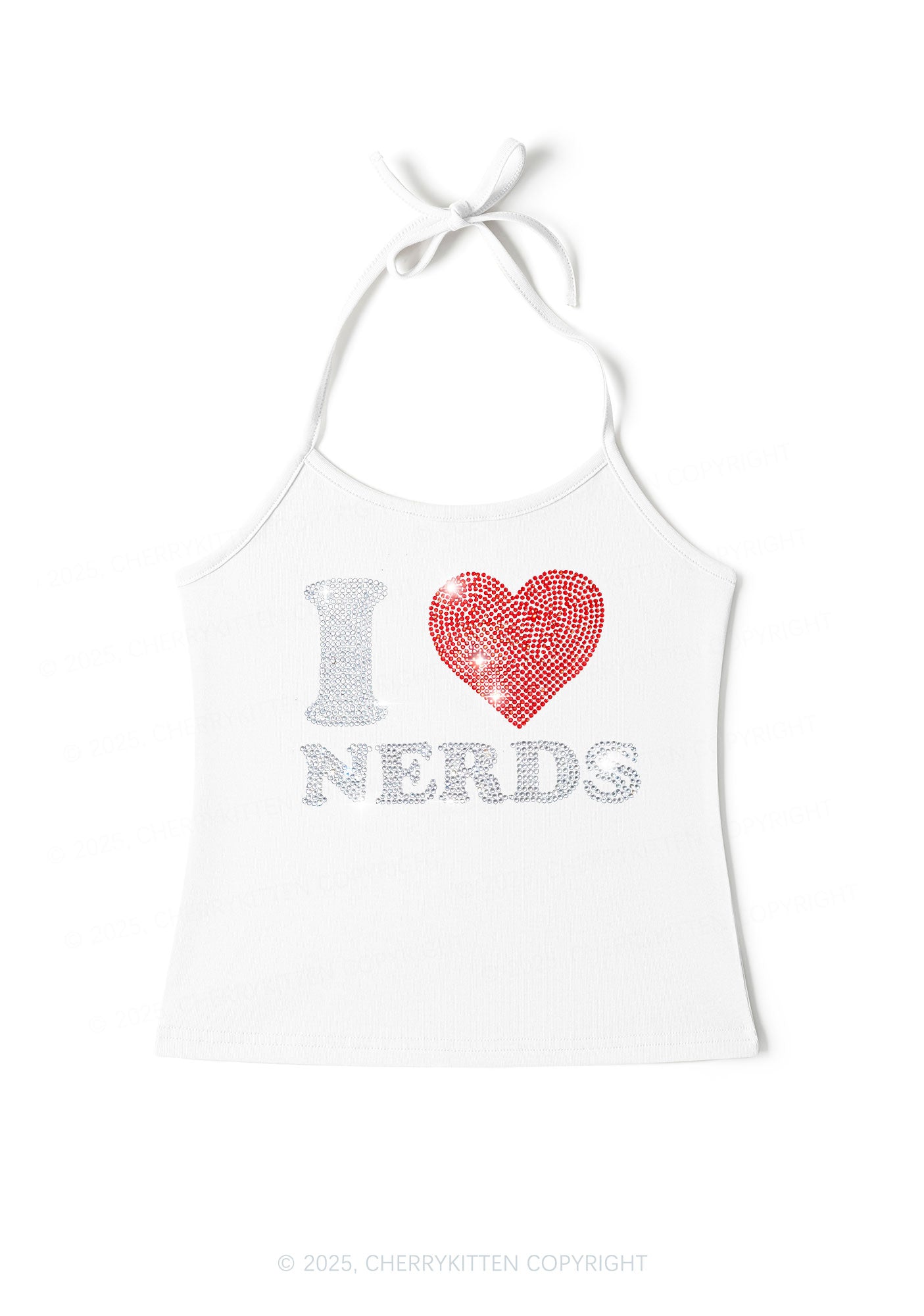 Rhinestone I Love Nerds Y2K Halter Neck Cami Cherrykitten