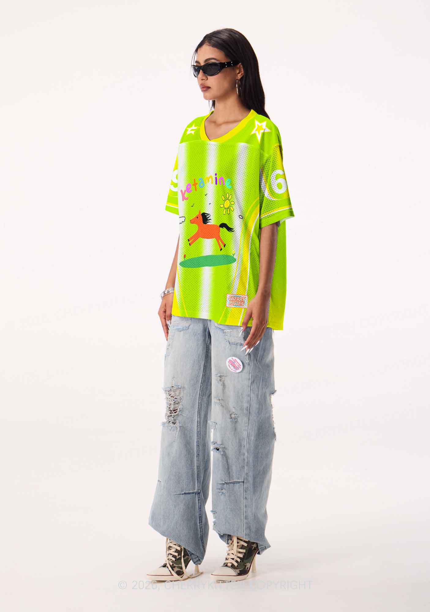 Lime Green K Pony Y2K Sport Jersey Shirts Cherrykitten