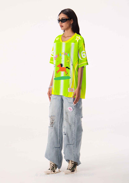 Lime Green K Pony Y2K Sport Jersey Shirts Cherrykitten