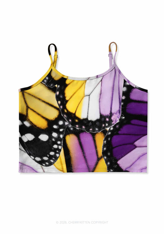 Nonbinary Butterfly Wing Pride Y2K Print Cami Crop Top Cherrykitten