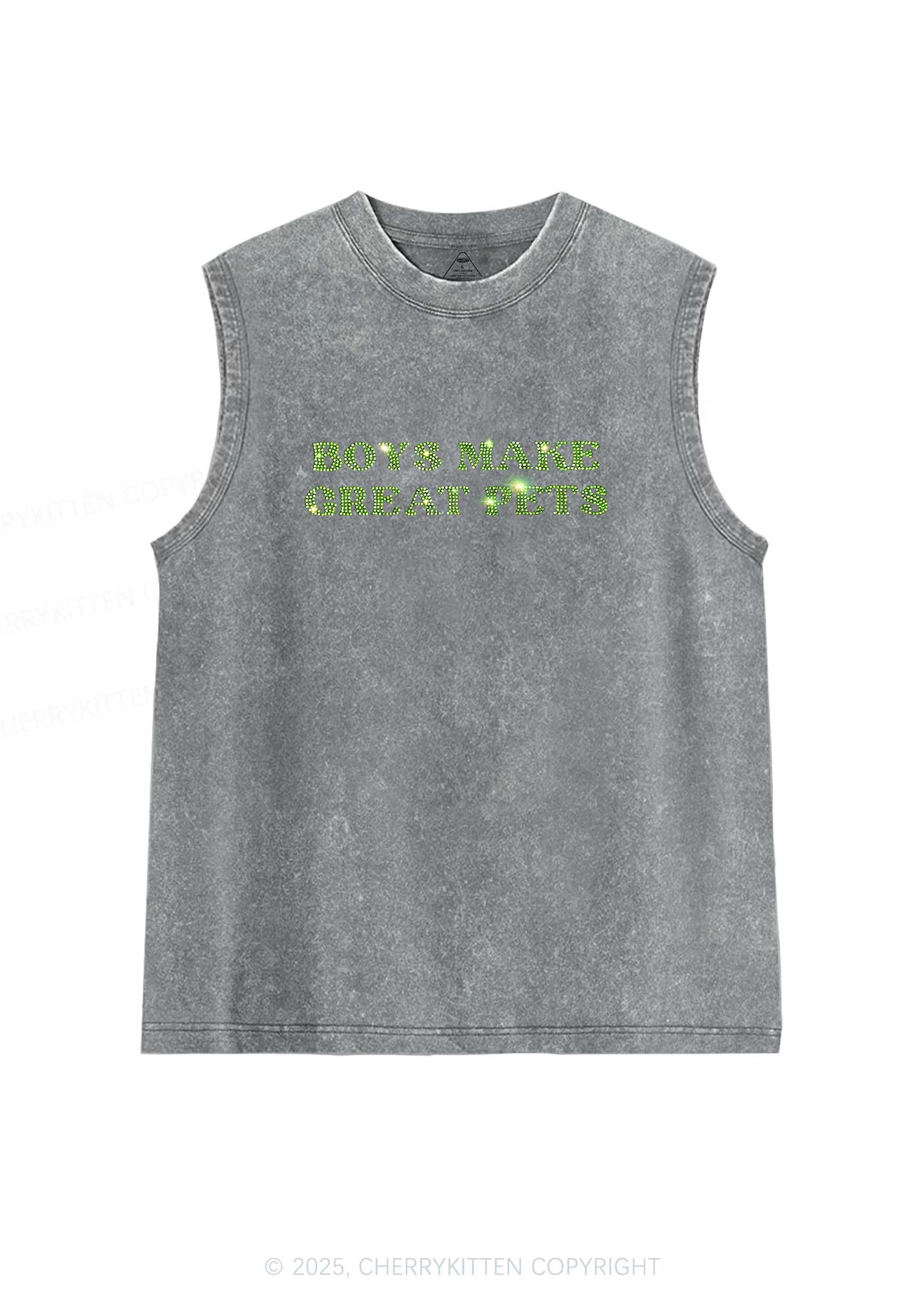 Rhinestone Boys Make Gr8 Pets Y2K Washed Muscle Tank Cherrykitten