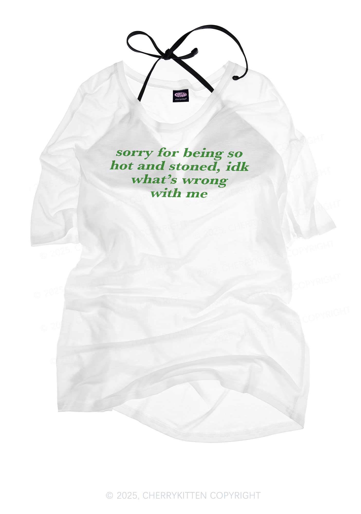 Sorry For Being Hot And Stoned Y2K Sheer Boyfriend Tee Cherrykitten