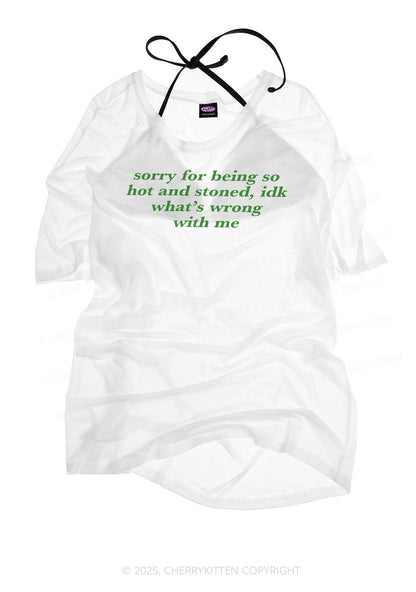 Sorry For Being Hot And Stoned Y2K Sheer Boyfriend Tee Cherrykitten