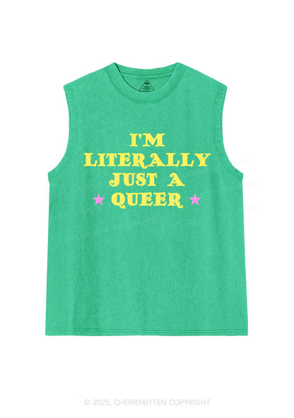 Just A Queer Pride Y2K Washed Muscle Tank Cherrykitten