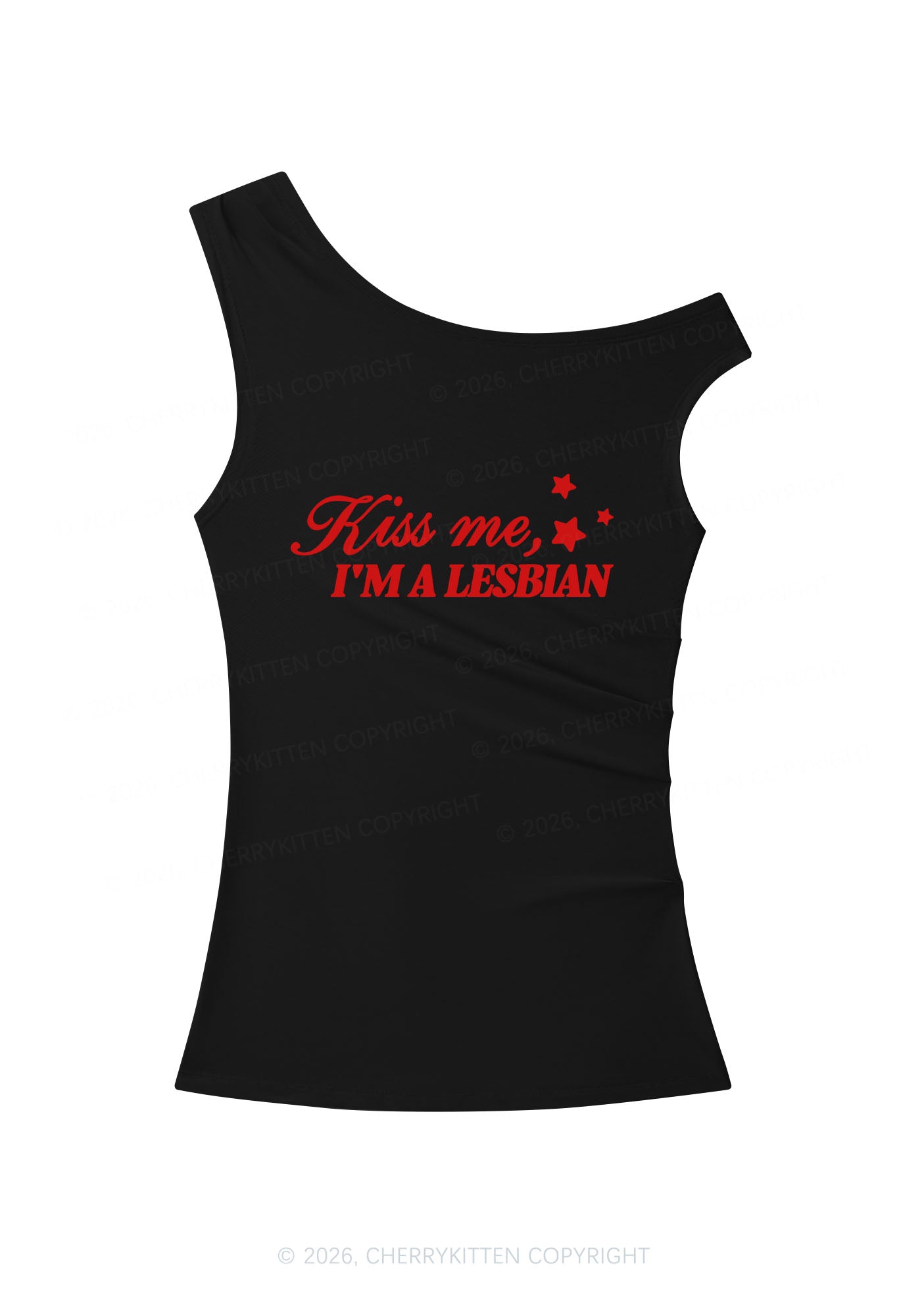 Kiss Me Im Lesbian Pride Y2K Off Shoulder Tank Top Cherrykitten