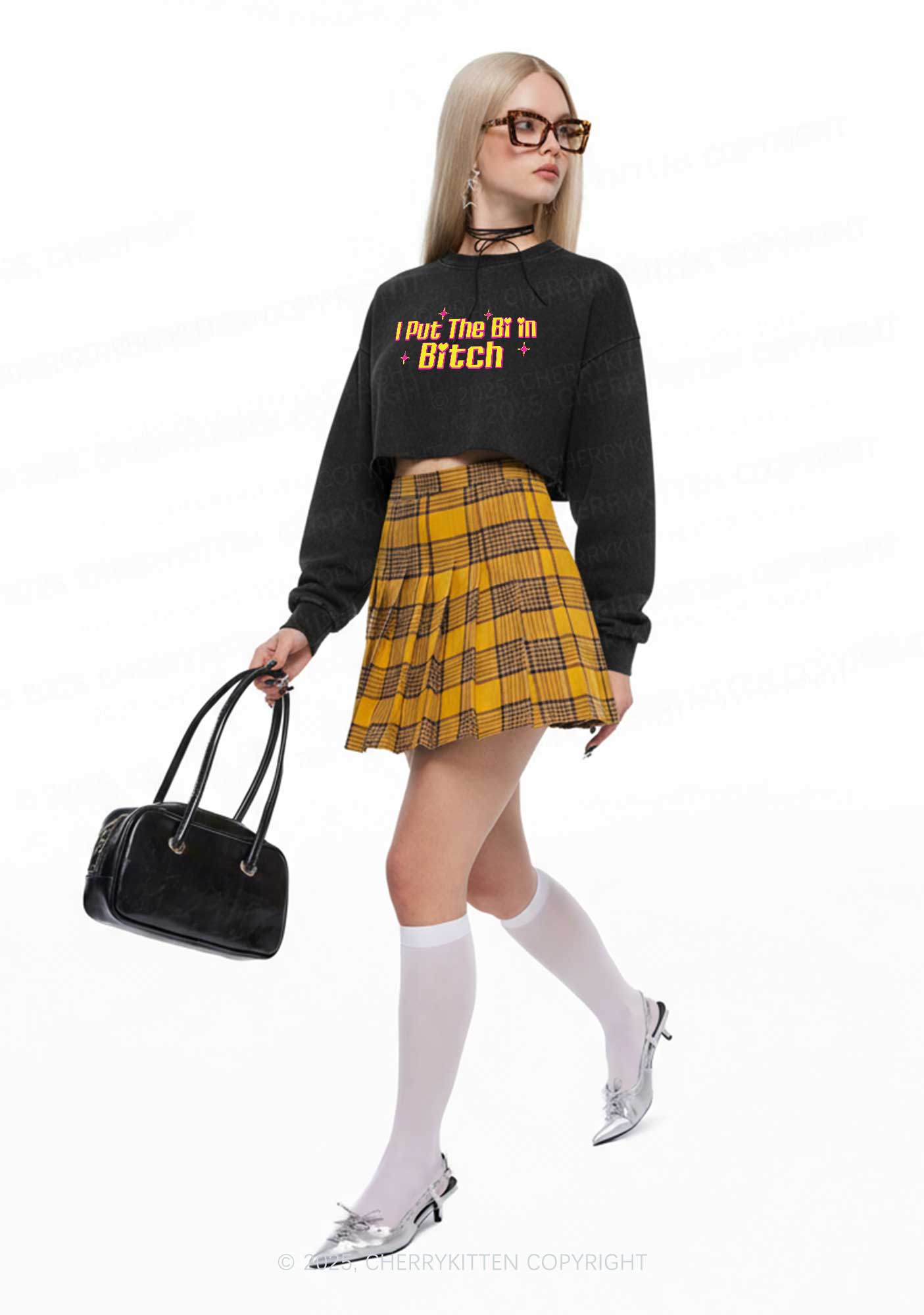 Put The Bi In Bxxch Pride Y2K Crop Washed Sweatshirts Cherrykitten