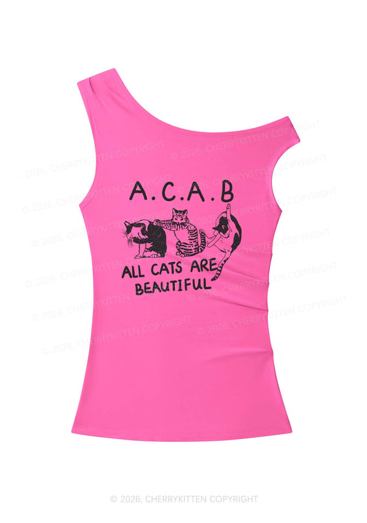 ACAB Cats Y2K Off Shoulder Tank Top Cherrykitten