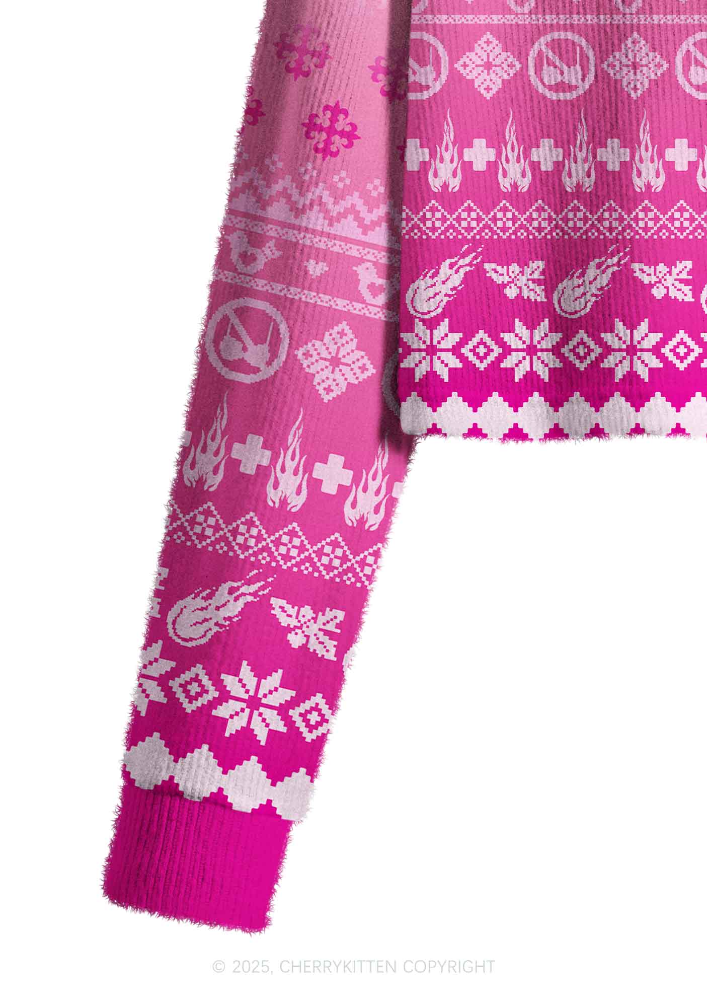Pink Freak Y2K Christmas Crop Knit Sweatshirt Cherrykitten