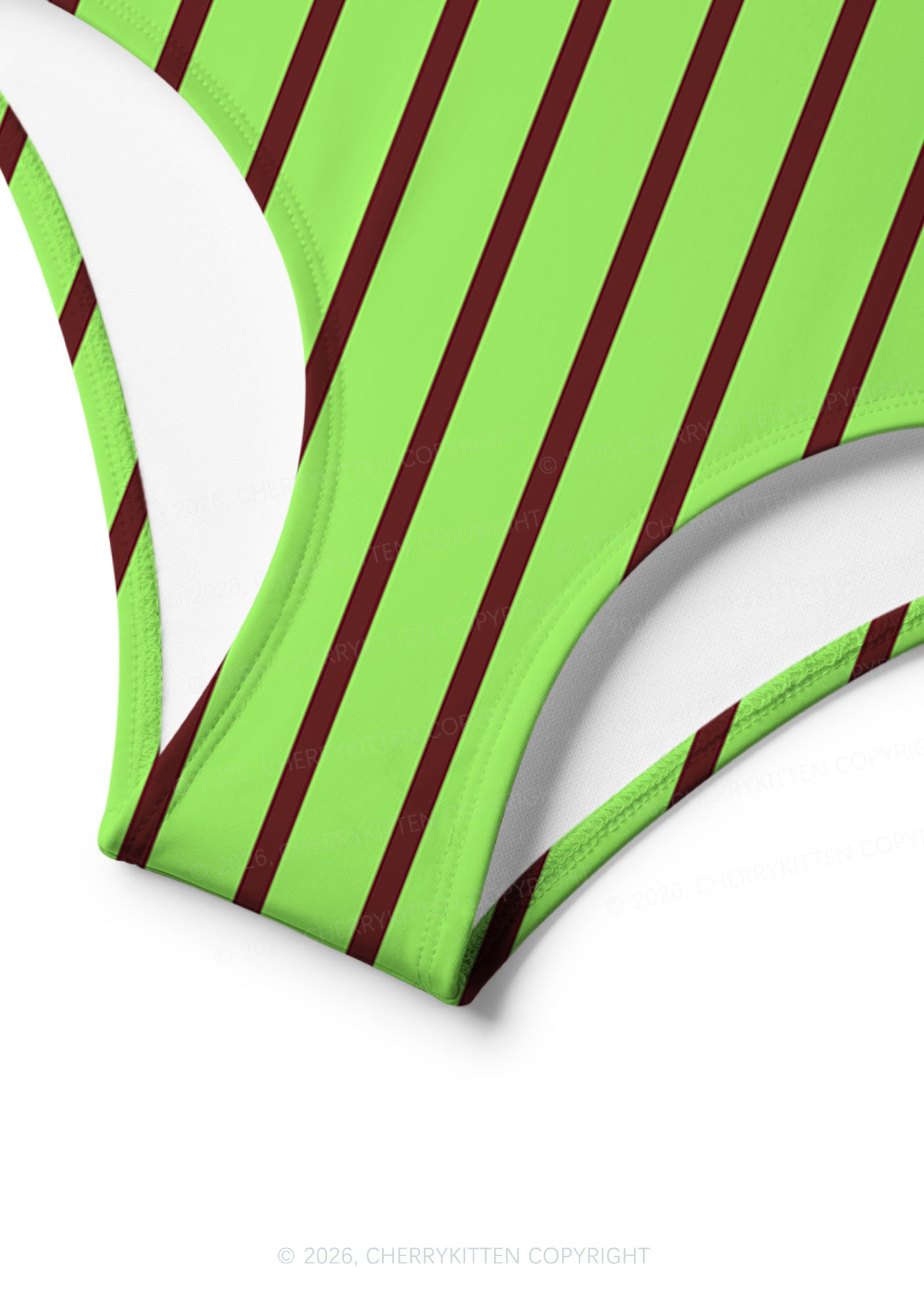 Green Brown Stripes Y2K Print Bikini Set Cherrykitten