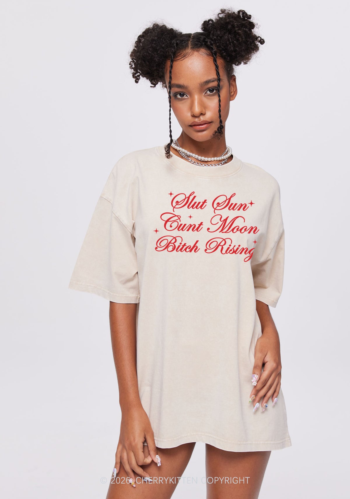 Slxt Sun Cxxt Moon Bxtch Rising Y2K Shirts Washed Tee Cherrykitten