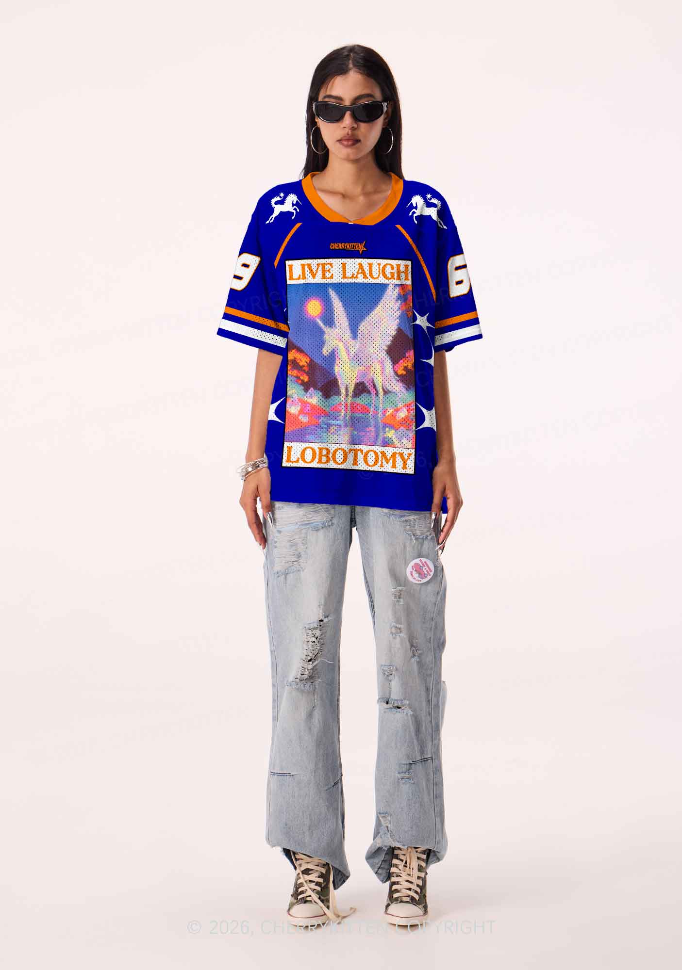 Dark Blue Live Laugh Lobotomy Y2K Sport Jersey Shirts Cherrykitten