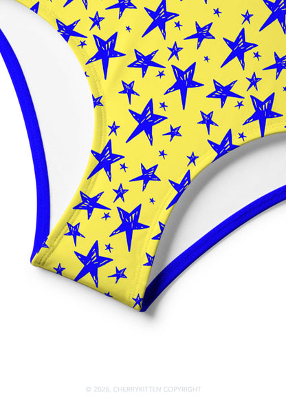Whos A Good Boy Blue Stars Y2K Print Bikini Set Cherrykitten