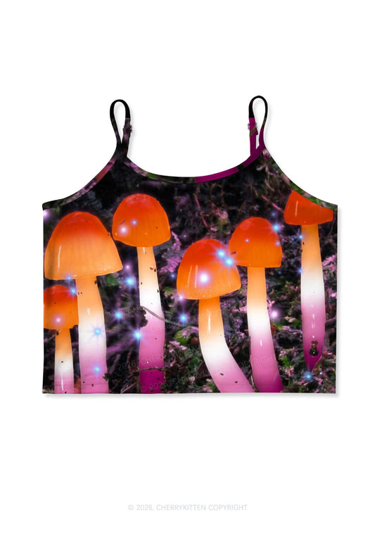Lesbian Glowing Mushroom Pride Y2K Print Cami Crop Top Cherrykitten