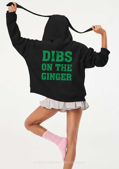 Dibs On The Ginger St Patricks Y2K Bunny Ear Zip Hoodie Cherrykitten