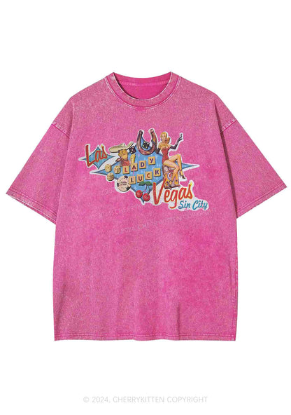 Las Vegas Sin City Lady Luck Y2K Washed Tee Cherrykitten