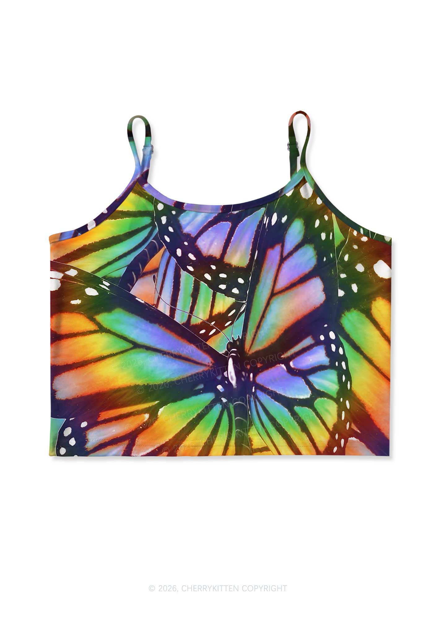 Rainbow Butterfly Y2K Print Cami Crop Top Cherrykitten