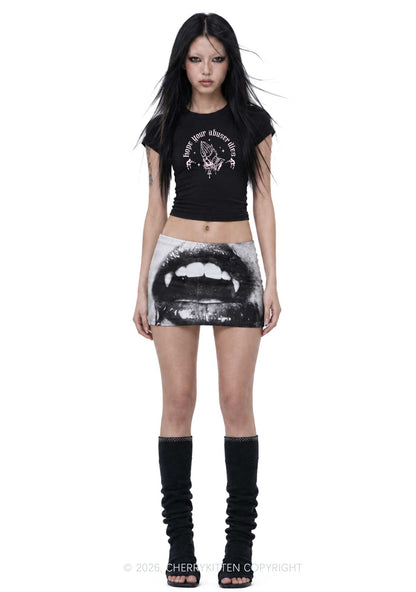 Hope Your Abuser Dies Y2K Goth Angel Wings Baby Tee Cherrykitten