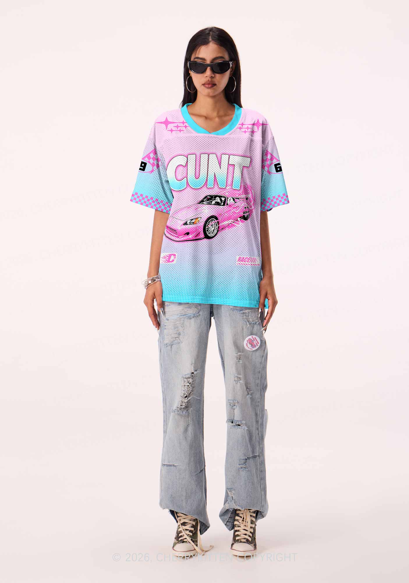 Cxxt Pink Sports Car Y2K Sport Jersey Shirts Cherrykitten