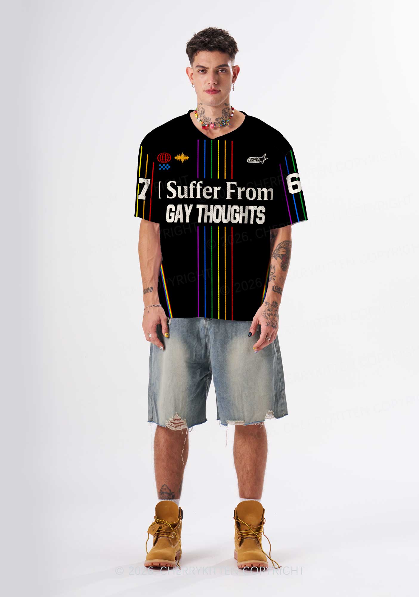 Black I Suffer From Gay Thoughts Pride Y2K Sport Jersey Shirts Cherrykitten