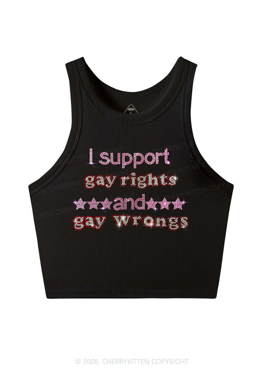 Rhinestone I Support Gay Rights Y2K Crop Tank Top Cherrykitten