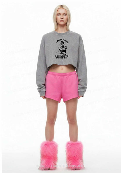 I Rode Faces Y2K Crop Washed Sweatshirts Cherrykitten