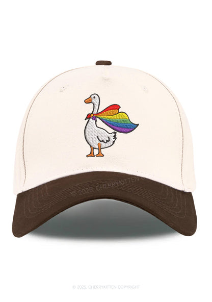 Embroidered Rainbow Goose Pride Y2K Color Block Baseball Cap Cherrykitten