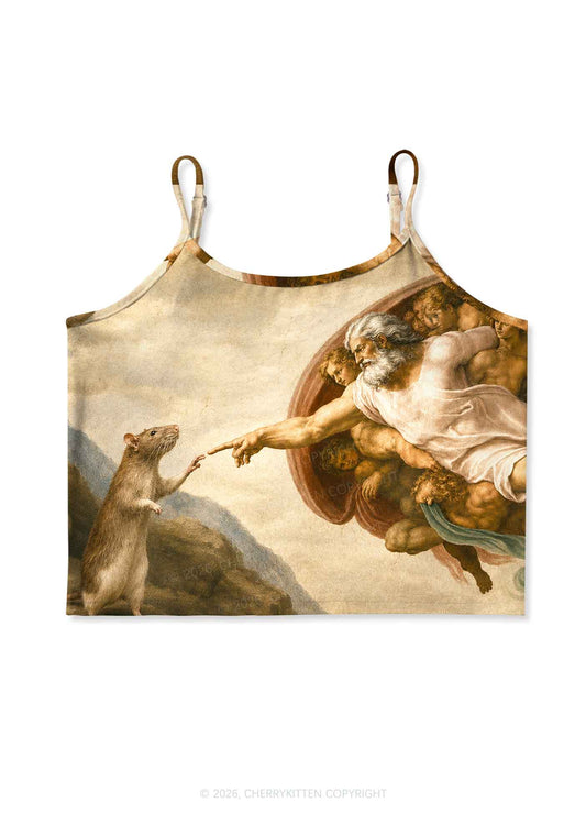 God Hand Touching Rat Y2K Print Cami Crop Top Cherrykitten