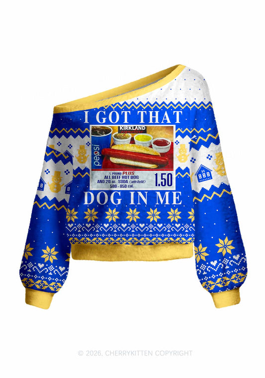 I Got That Hot Dog In Me Y2K Off Shoulder Knit Sweatshirt Cherrykitten