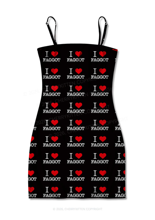 I Love Faggot Valentine's Day Y2K Print Slip Dress Cherrykitten