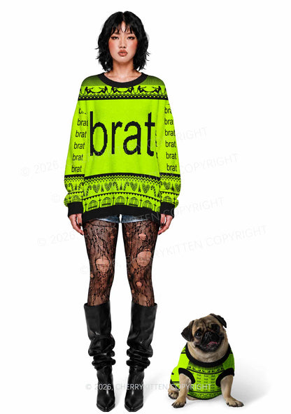 Green Brat Y2K Pet Knit Sweatshirt Cherrykitten