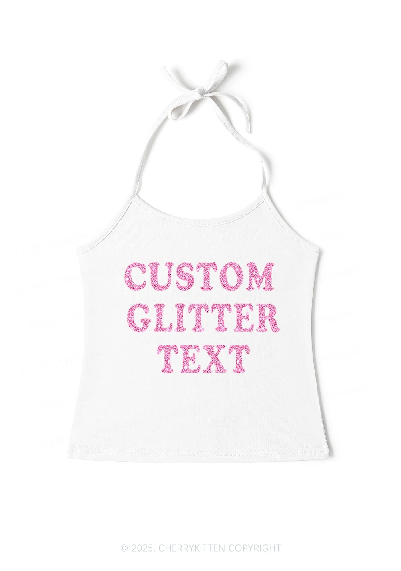 Custom Text Glitter Y2K Halter Neck Cami Cherrykitten