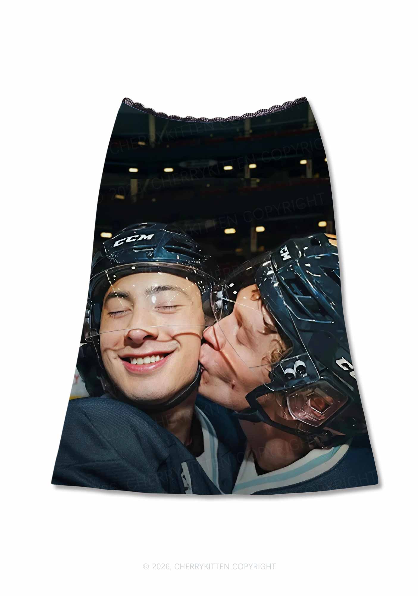 Hockey Duo HR Y2K Print Midi Skirt Cherrykitten