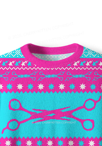 Blue Scissor Pride Y2K Christmas Knit Sweatshirt Cherrykitten