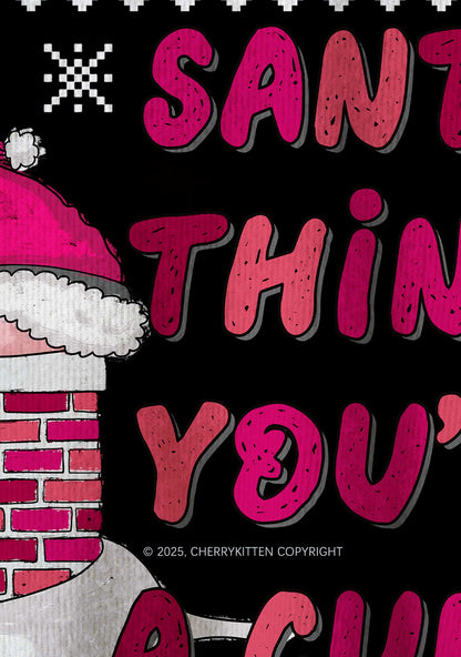 Santa Thinks Youre A Cxxt Y2K Christmas Knit Sweatshirt Cherrykitten