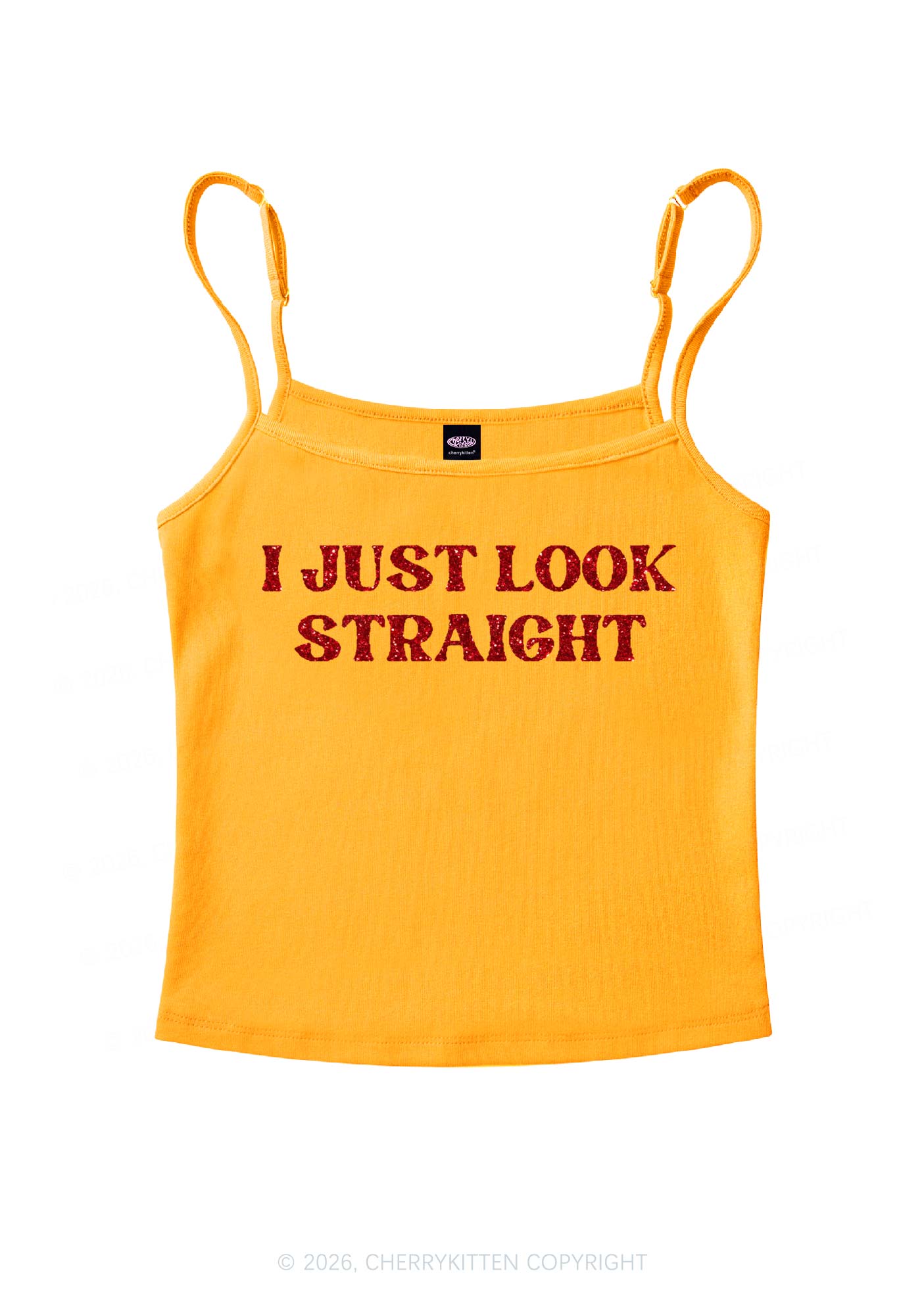 Glitter I Just Look Straight Pride Y2K Spaghetti Strap Cami Cherrykitten