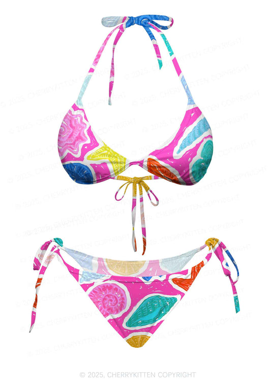Colorful Seashell Y2K Print Bikini Set Cherrykitten
