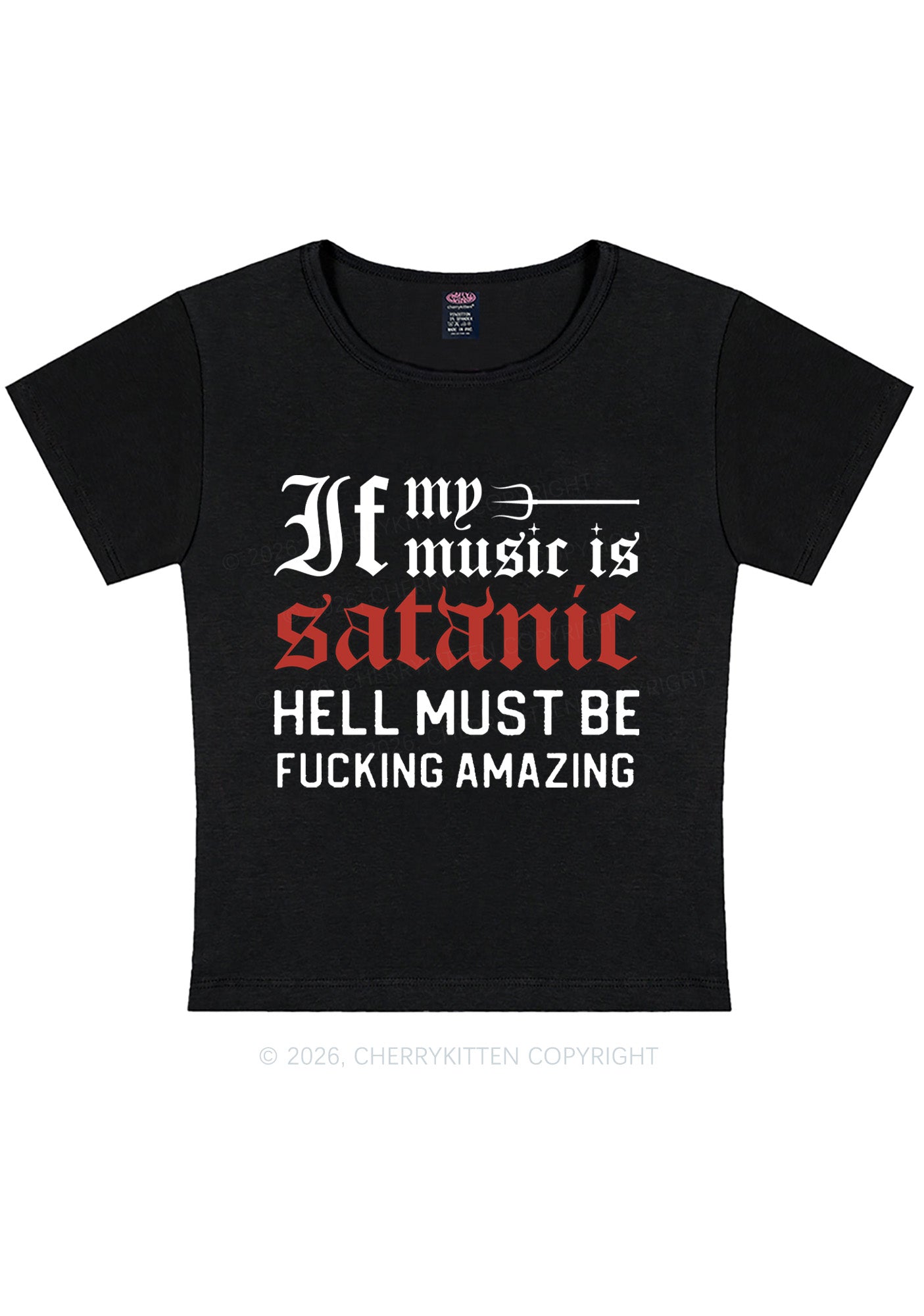 Halloween My Music Is Satanic Y2K Baby Tee Cherrykitten