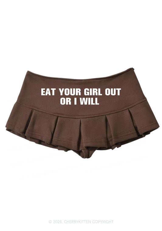 Eat Your Girl Out Pride Y2K Mini Pleated Skirts Cherrykitten