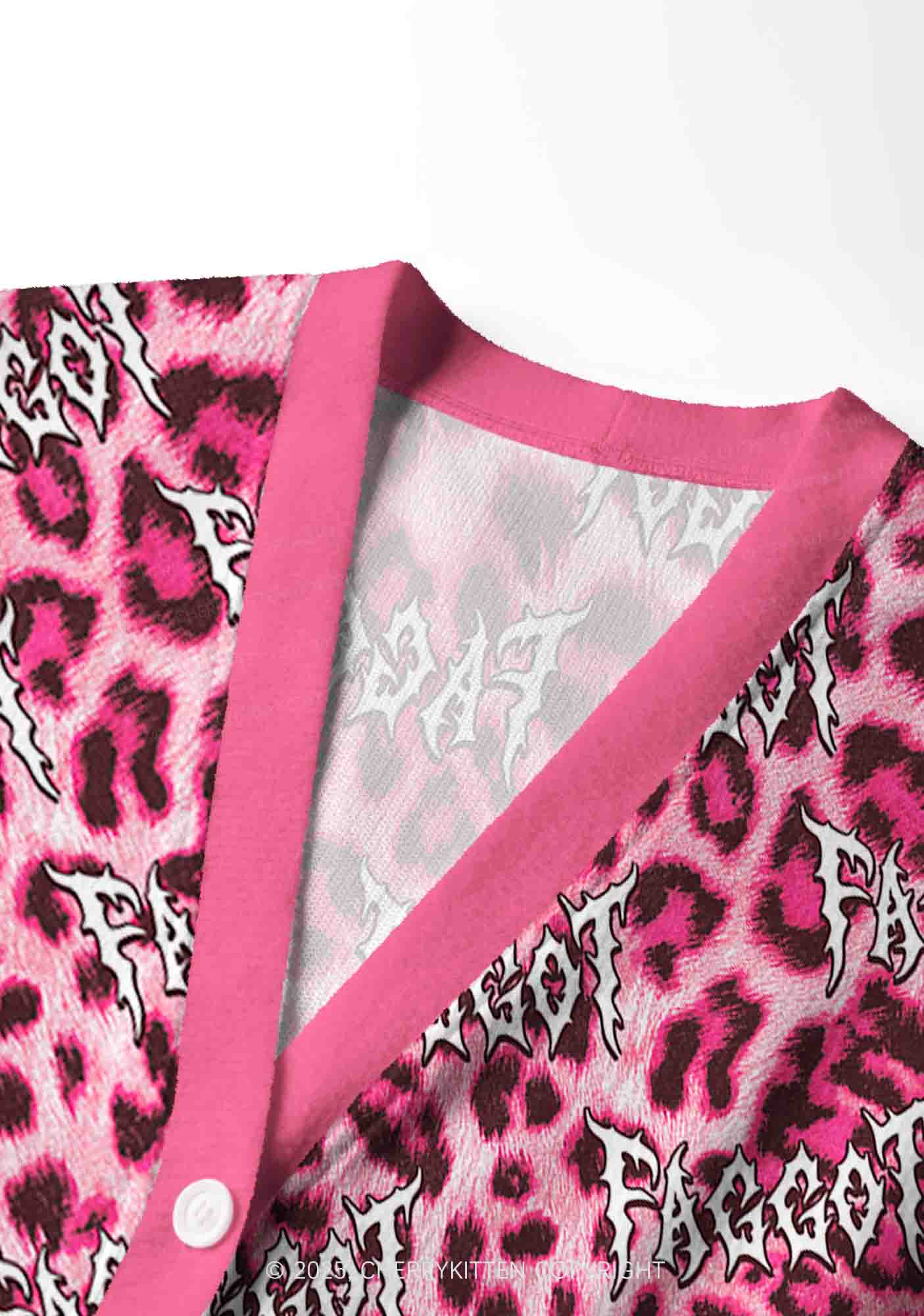 Pink Leopard Faggot Pride Y2K Christmas Cardigan Knit Sweatshirt Cherrykitten