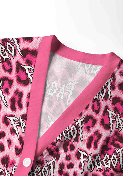 Pink Leopard Faggot Pride Y2K Christmas Cardigan Knit Sweatshirt Cherrykitten