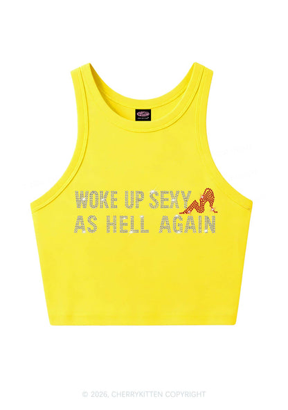 Rhinestone Woke Up Sexy Y2K Crop Tank Top Cherrykitten