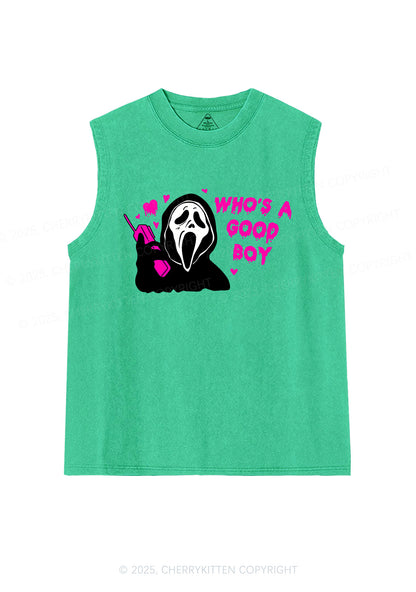 Halloween Whos Good Boy Y2K Washed Muscle Tank Cherrykitten