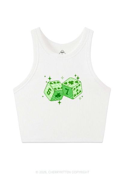 Green Clover Dice St Patricks Y2K Crop Tank Top Cherrykitten